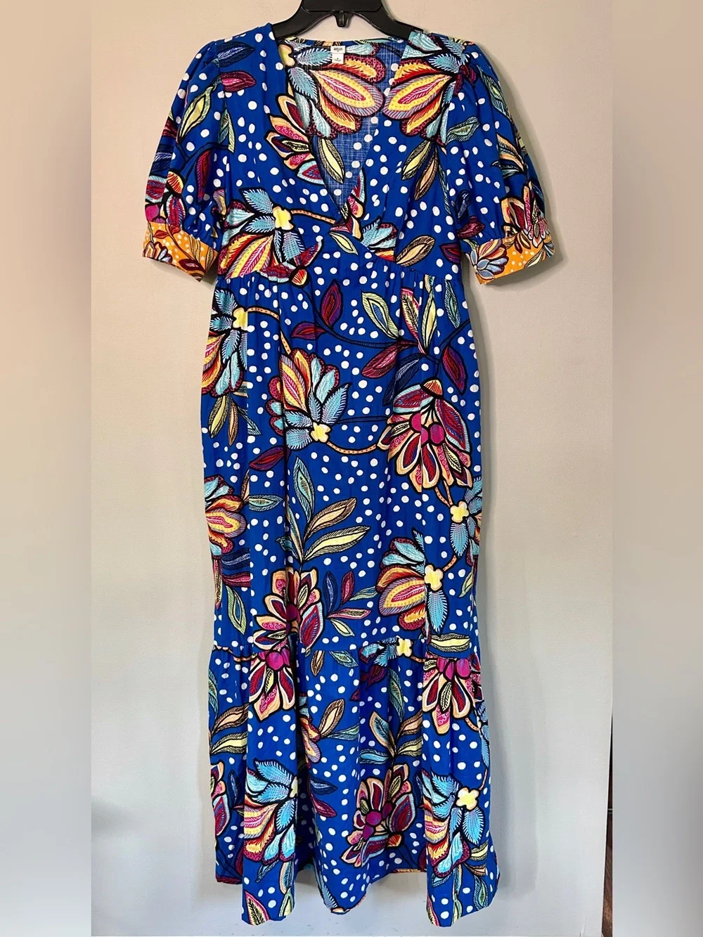 Tabitha Brown Floral Dot Statement Tiered Maxi Dress Whimsy Garden Party Artsy 8 - Picture 3 of 16
